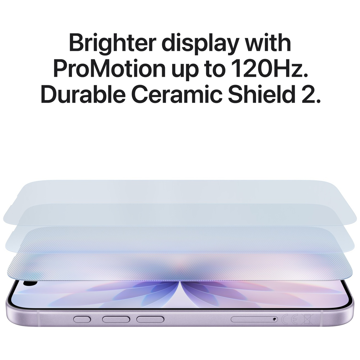 Three protective layers shown over a light purple smartphone screen.