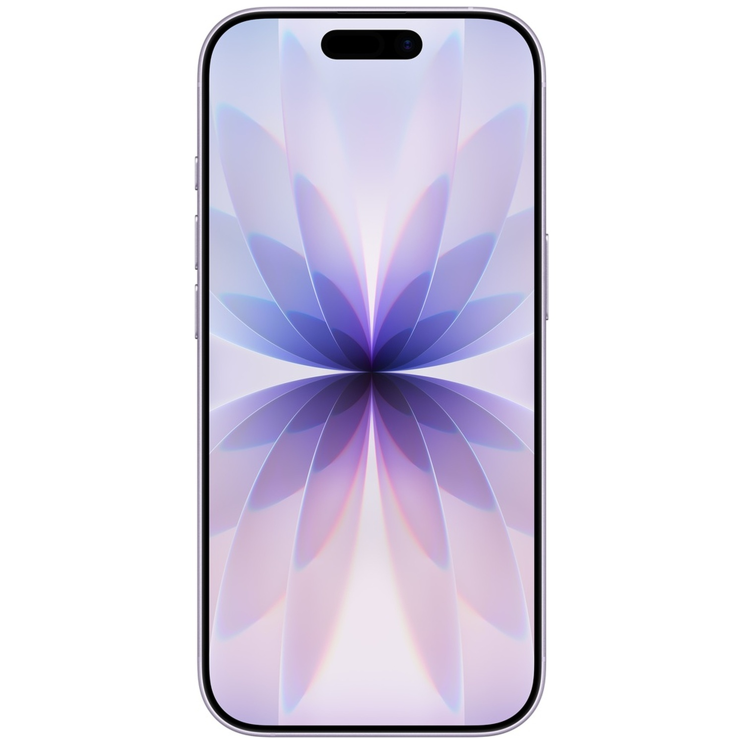 A purple smartphone displaying an abstract, petal-like wallpaper.