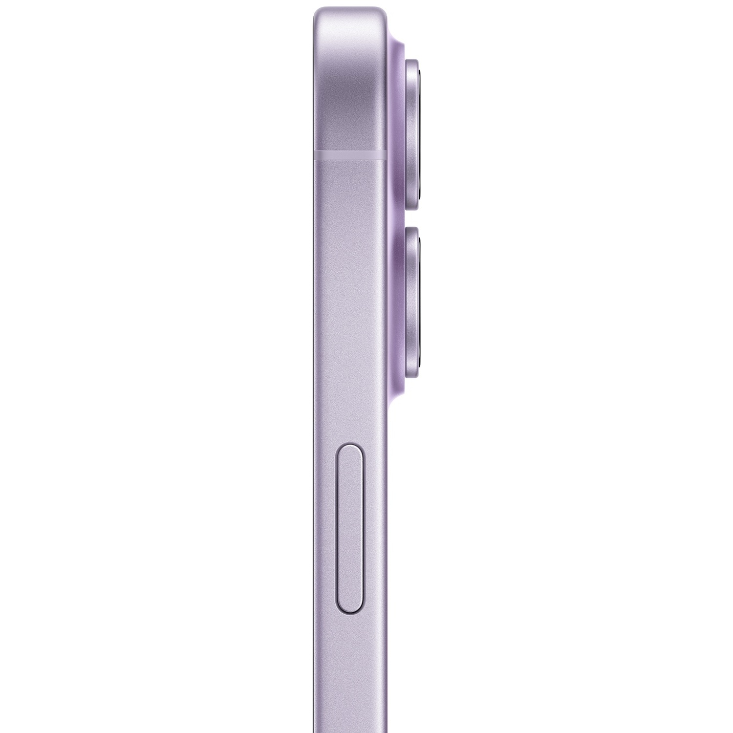 Purple smartphone side view, showing cameras and volume button.