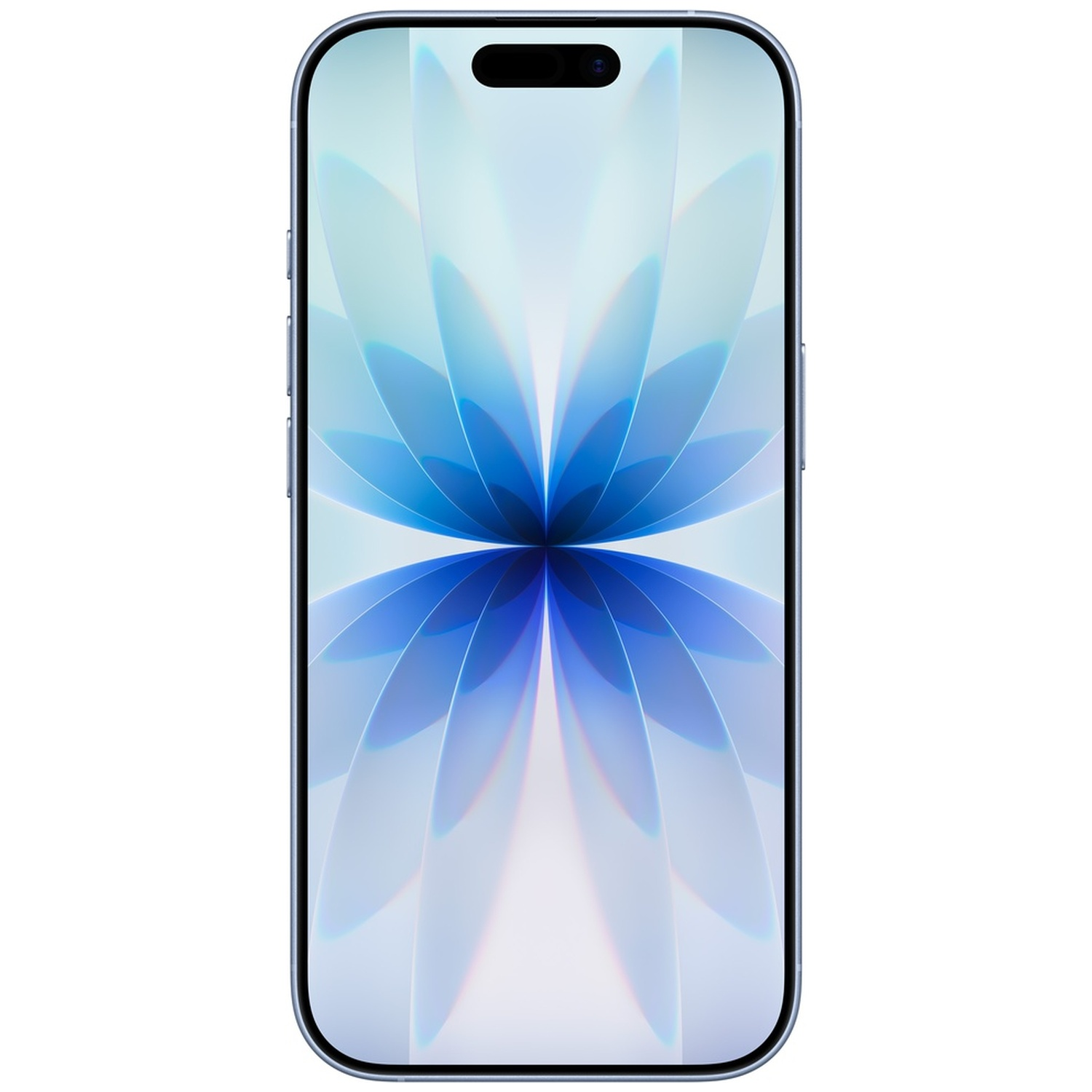 A modern smartphone displaying a blue floral wallpaper.