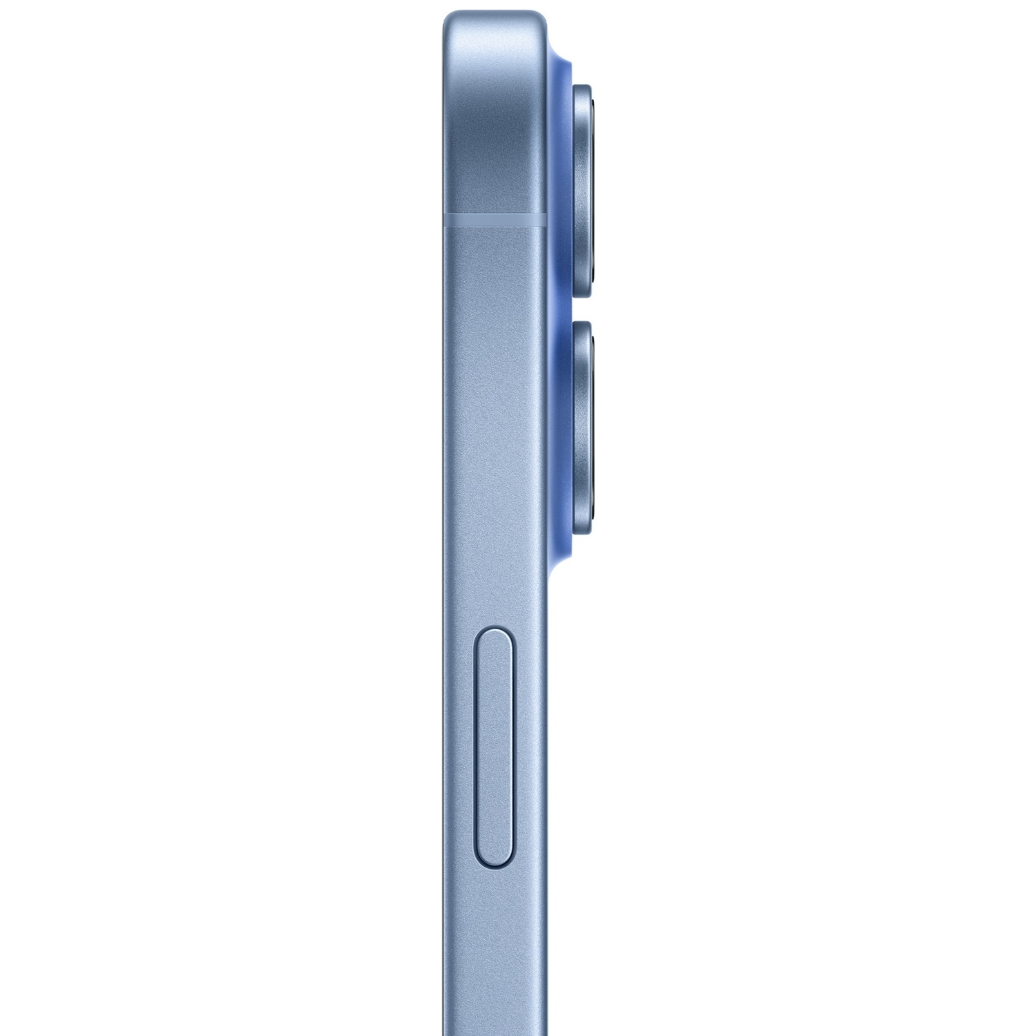 Side view of a blue smartphone with two cameras on the right side.