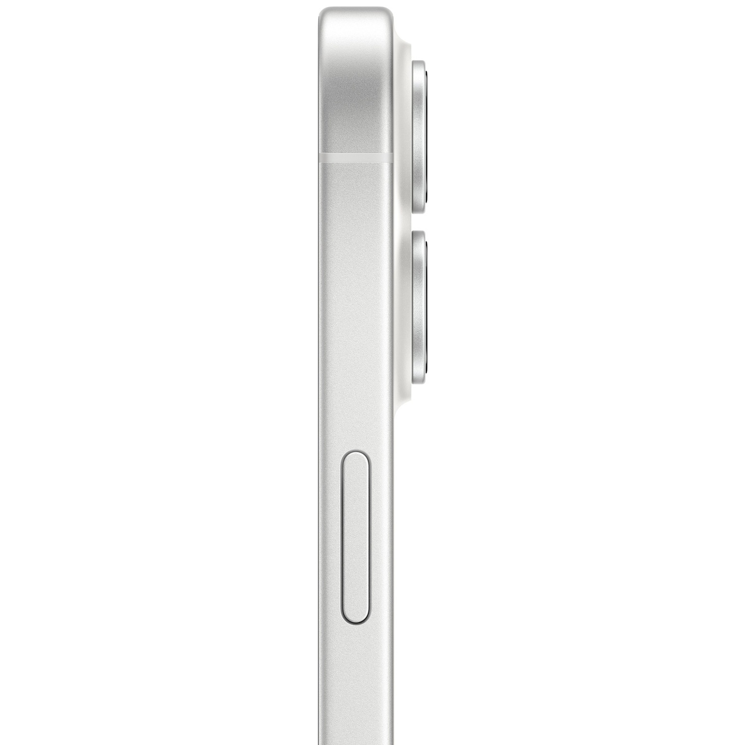 Side view of a silver smartphone showing two camera lenses and a volume button.