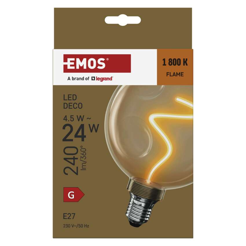 EMOS LED DECO izzó, 4,5W, 240lm, E27 foglalat, 1800K láng szín.