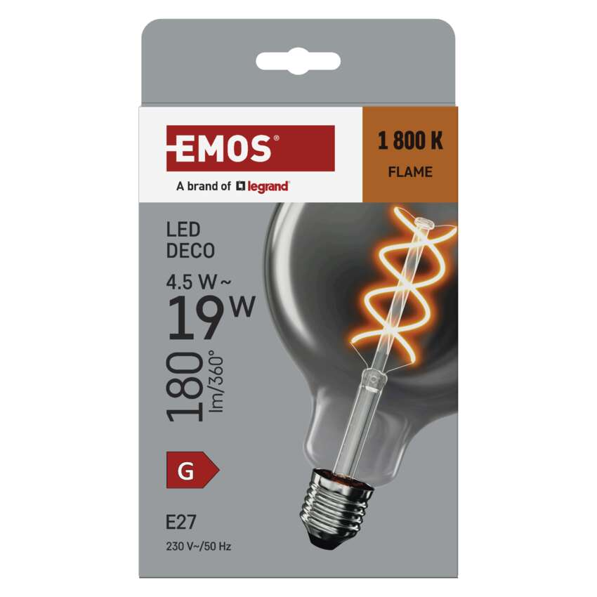 EMOS LED izzó csomagolása, 1800 K, 4,5 W, E27 foglalat.
