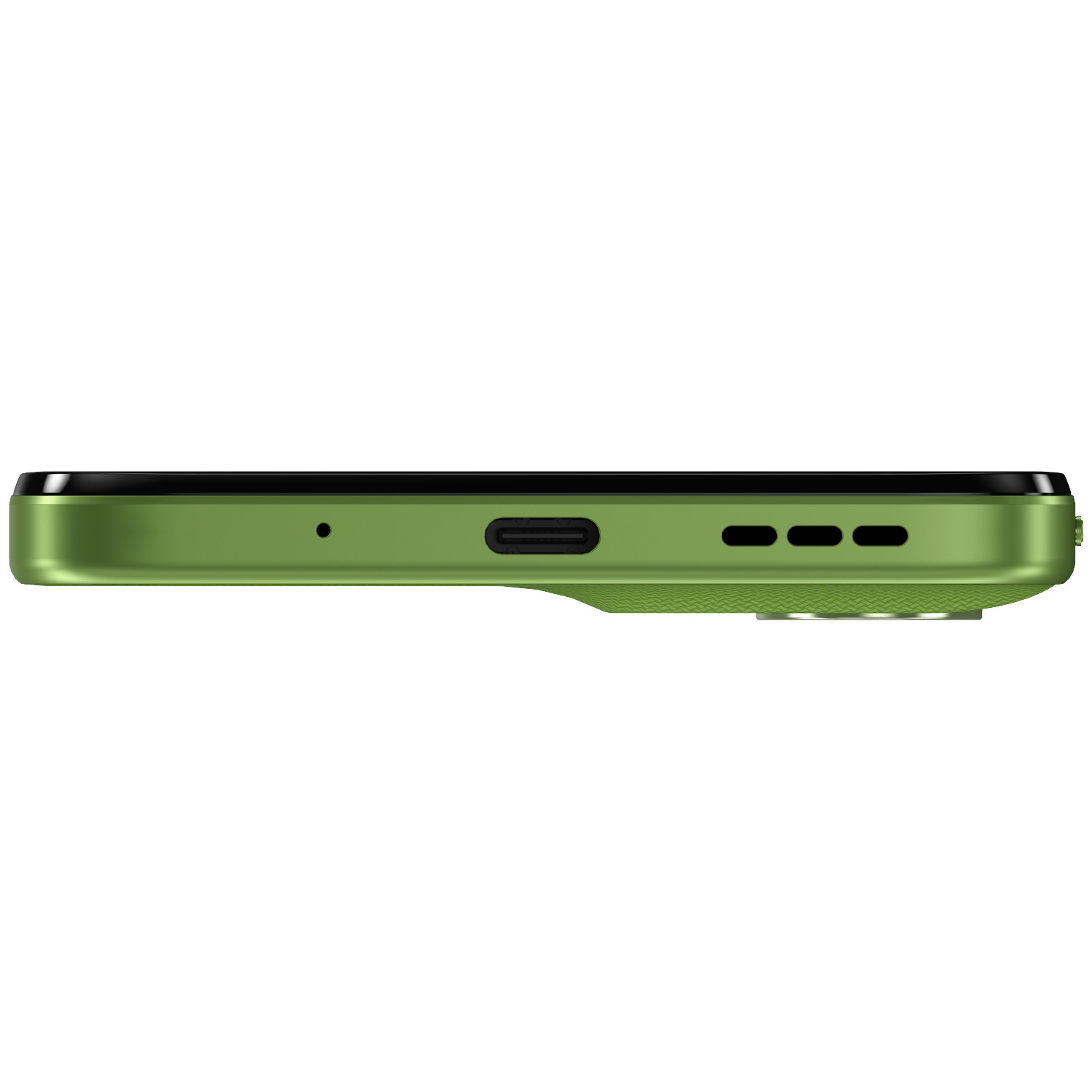 Green smartphone with USB-C port and speaker grilles.