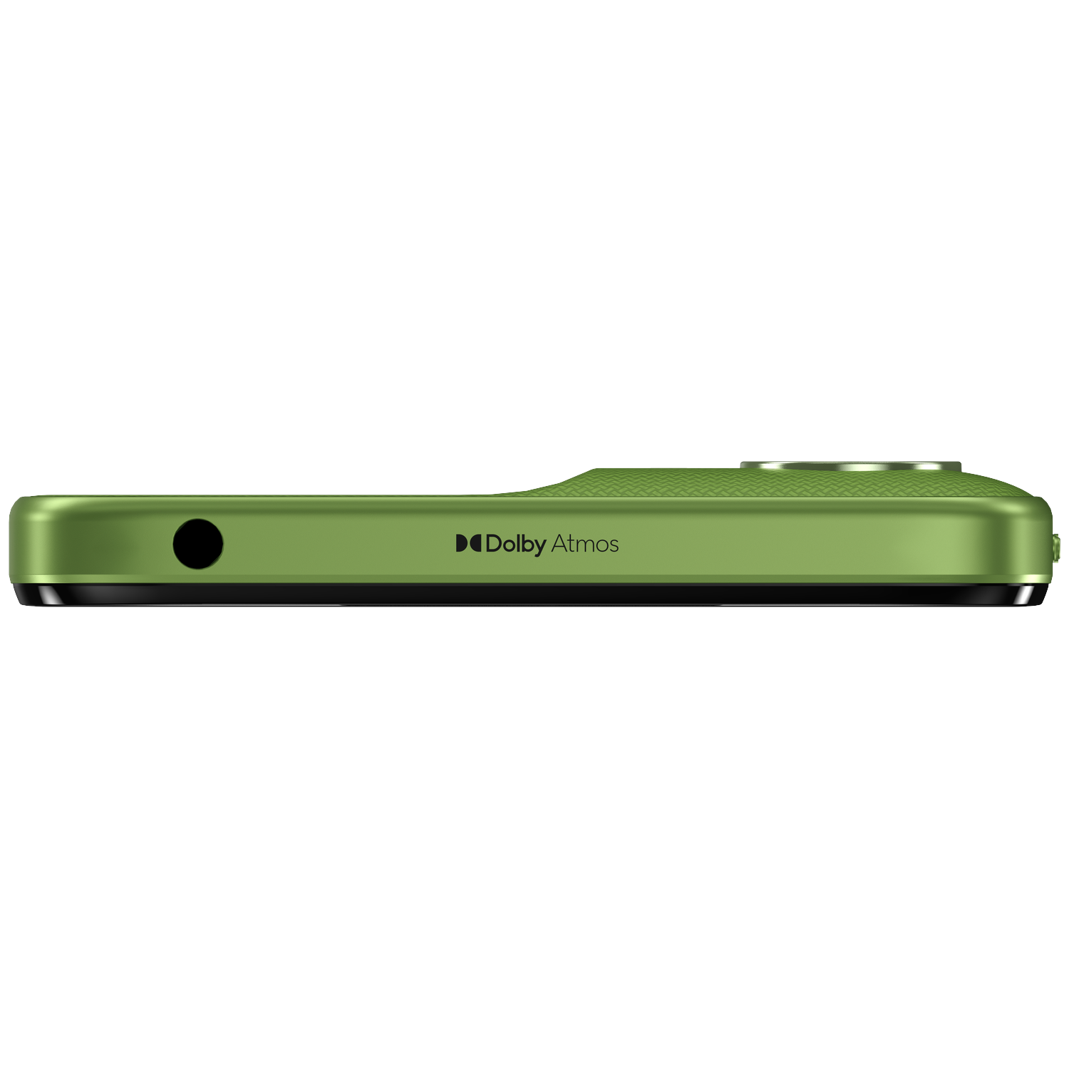 Green device with Dolby Atmos logo and headphone jack.