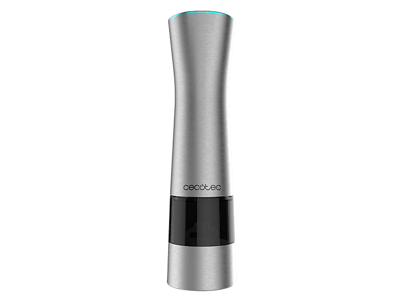 Molinillo - Cecotec InstantMill Press, Acero inoxidable, Muela cerámica, Ajuste fino/grueso, Luz LED, A pilas, Gris