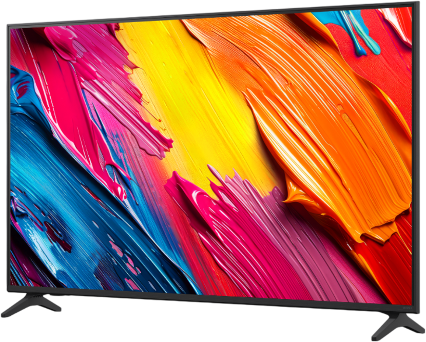 A modern television displays an abstract, colorful paint splash design.