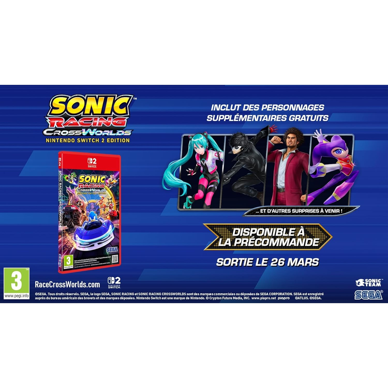 Sonic Racing Crossworlds spel voor Nintendo Switch met personages en raceauto's.
