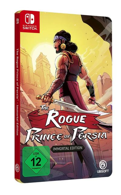 Nintendo Switch Spielcover: Der Rogue Prince of Persia, mit Krieger und Stadtkulisse.