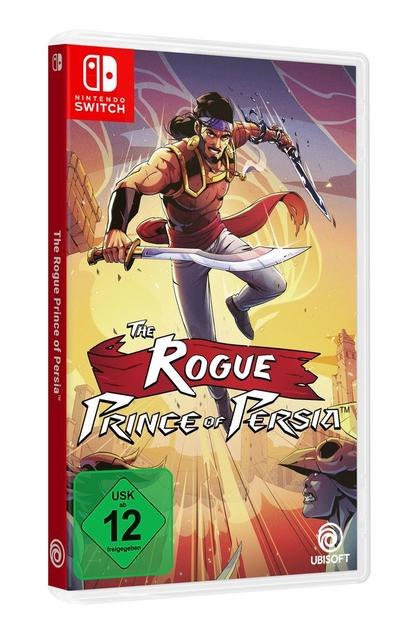 Nintendo Switch Hülle mit Artwork: Prinz mit Säbeln, USK 12 Siegel, Ubisoft Logo.