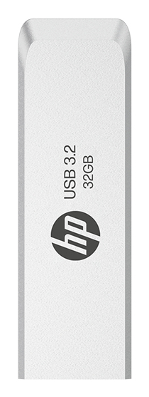 Silberner USB-Stick mit HP-Logo, USB 3.2, 32 GB.