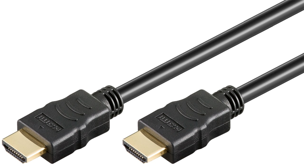 Zwei schwarze HDMI-Kabel mit goldenen Steckern auf weißem Hintergrund.