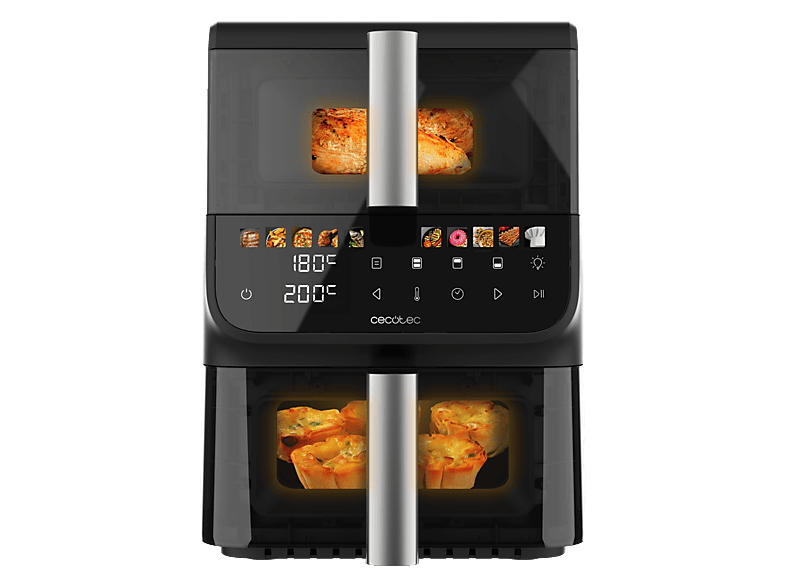 REACONDICIONADO Seminuevo Bueno Freidora de aire - Cecotec Cecofry DuoLevel 10000 DuoSize Window, 2000W, 10L, 2 cubetas 3.5L y 6.5L, 10 menús
