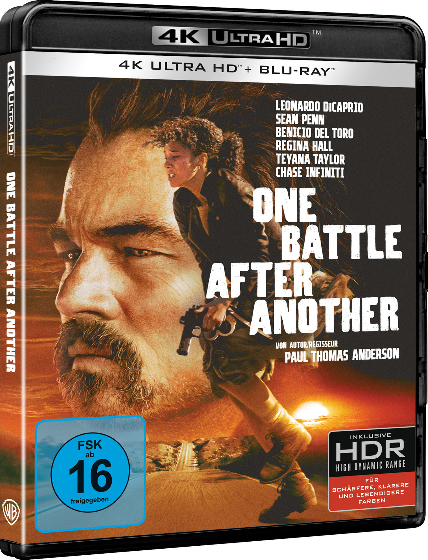 Filmcover mit Leonardo DiCaprio und Darstellerin, Film "One Battle After Another".