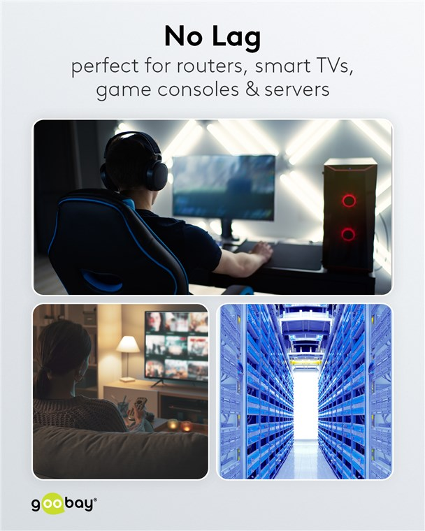 Gamer spielt, Frau schaut TV, Serverraum. Perfekt für Router, TVs, Konsolen.