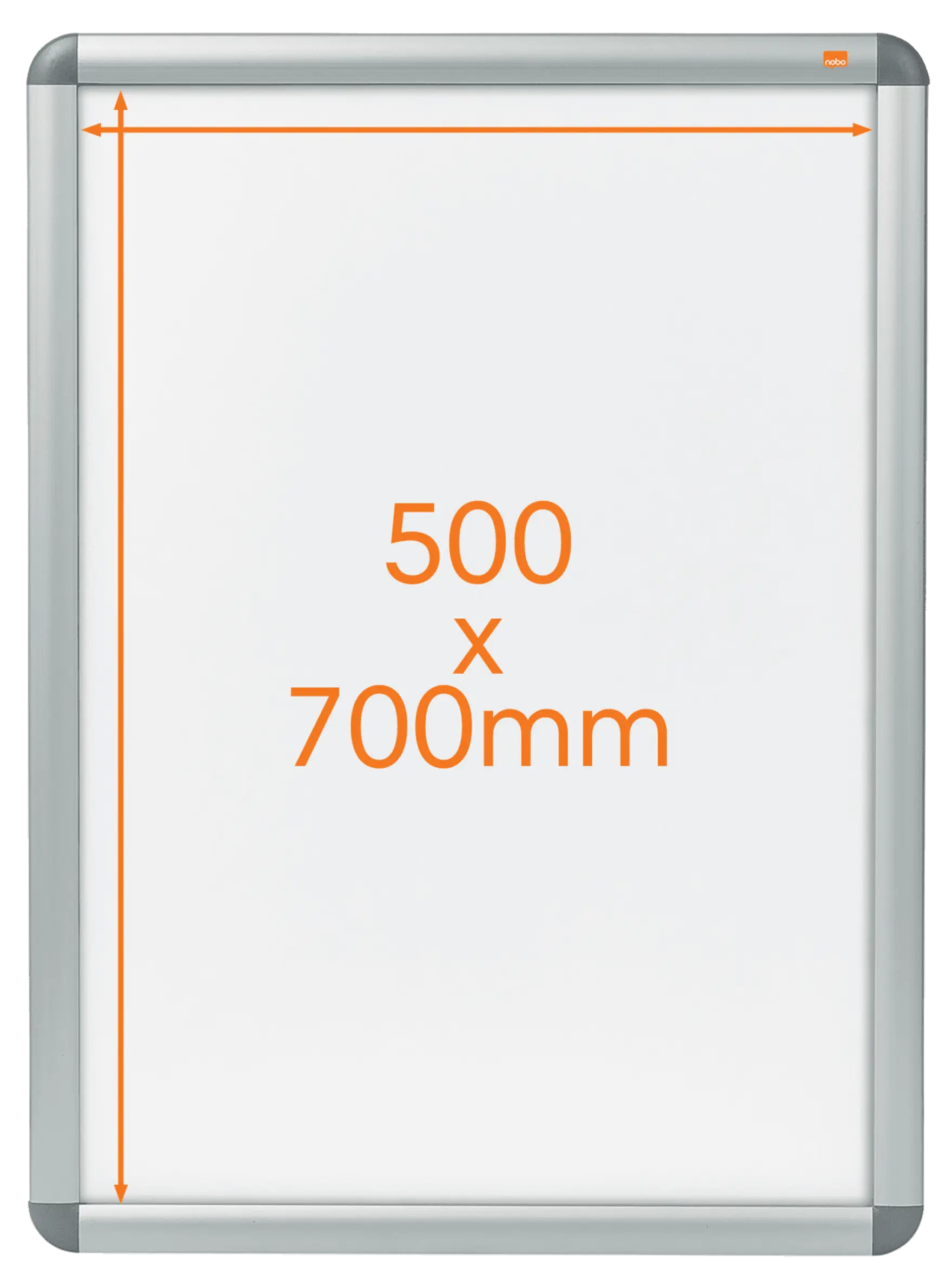 Ezüst keret mutatja az 500 x 700 mm-es méreteket fehér háttérrel.