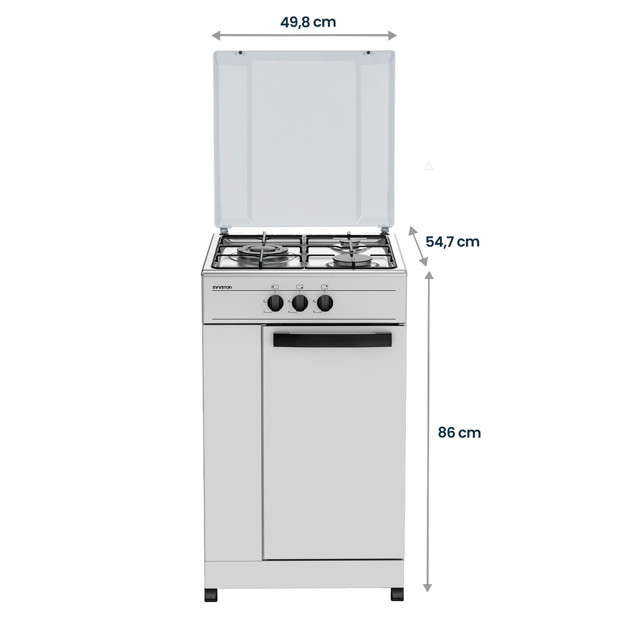 Una cocina de gas blanca con cuatro quemadores y un horno.