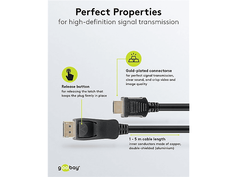 GOOBAY Display Port auf HDMI Kabel, Schwarz