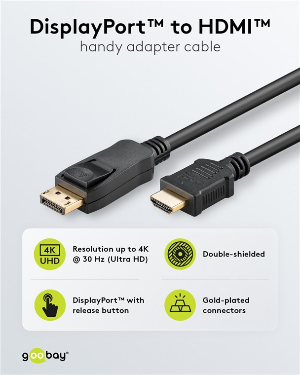 DisplayPort-zu-HDMI-Kabel mit 4K-Auflösung, vergoldeten Anschlüssen.