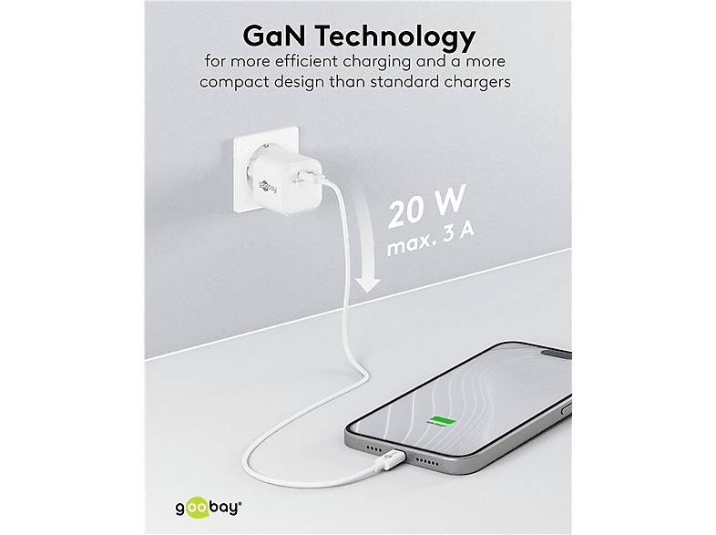 Thumbnail - GOOBAY USB-C™ PD GaN Schnellladegerät Nano (20 W), Universal, Weiß
