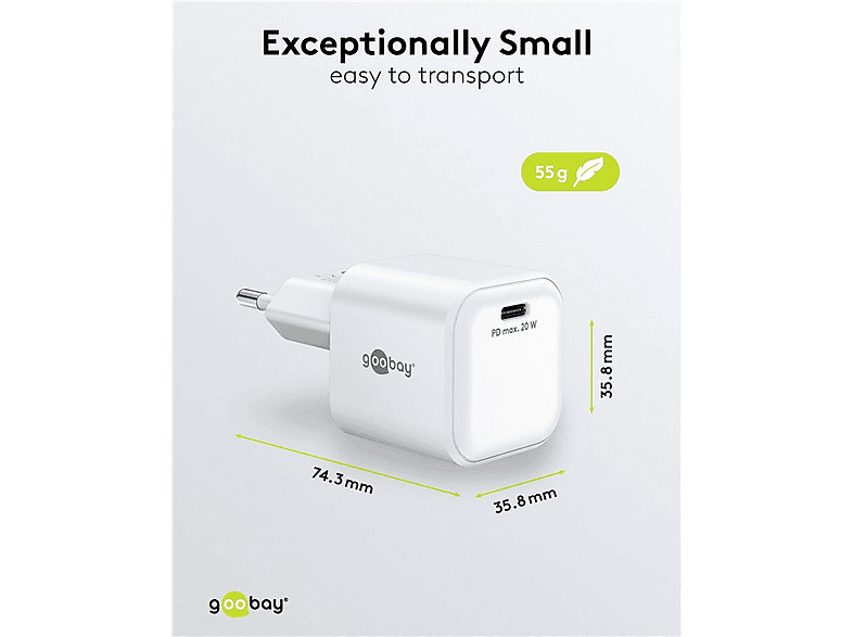 Thumbnail - GOOBAY USB-C™ PD GaN Schnellladegerät Nano (20 W), Universal, Weiß