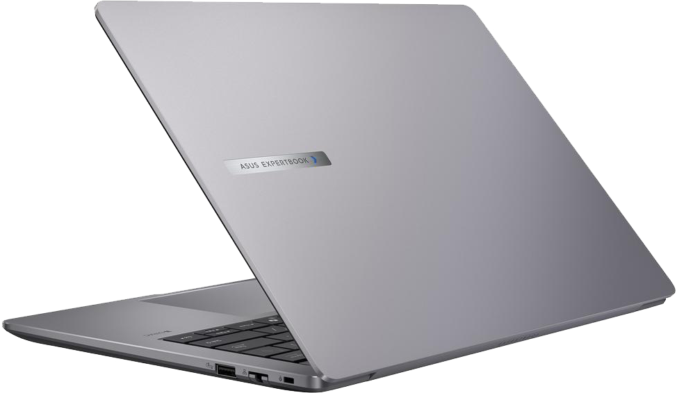 Ezüst Asus Expertbook laptop fehér háttérrel.