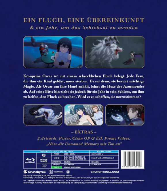 Anime-Blu-ray-Cover mit Prinz Oscar, Hexe, Wolf und Szenen. Enthält Extras.