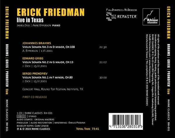 CD-Cover: Erick Friedman live in Texas, mit Werken von Brahms, Grieg, Prokofiev.