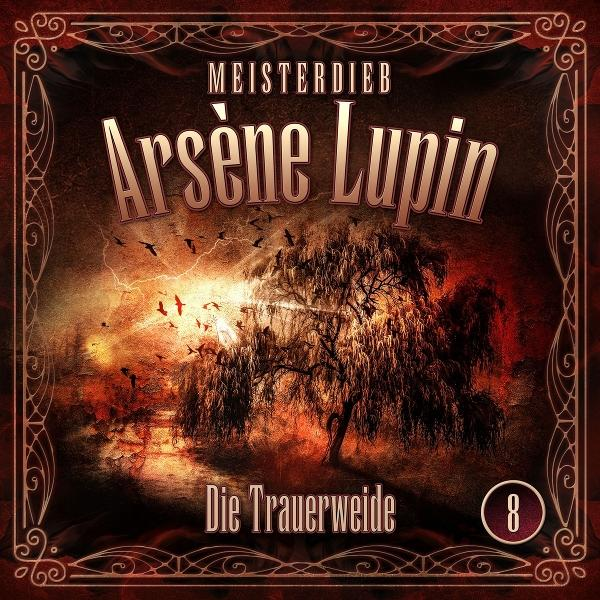 Dramatischer Himmel über einem Baum, Vögel fliegen, Text: Arsène Lupin.