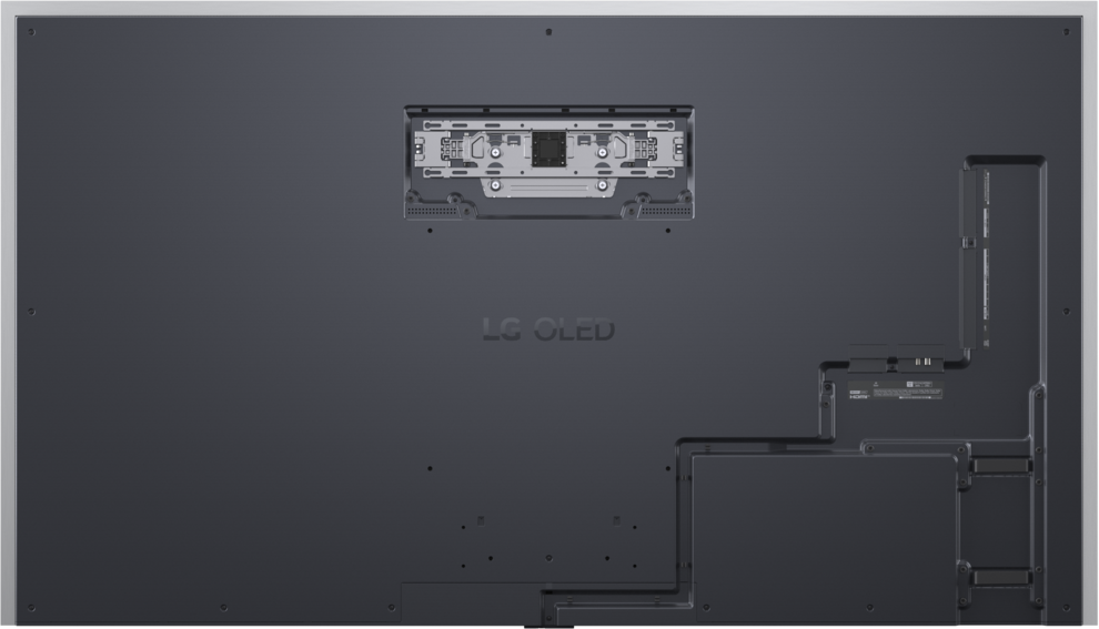 Back of an LG OLED TV showing wall mount and ports.