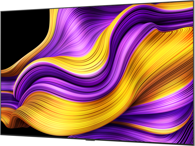 A vibrant digital artwork features flowing, intertwined ribbons of bright yellow, gold, and deep purple against a black background.