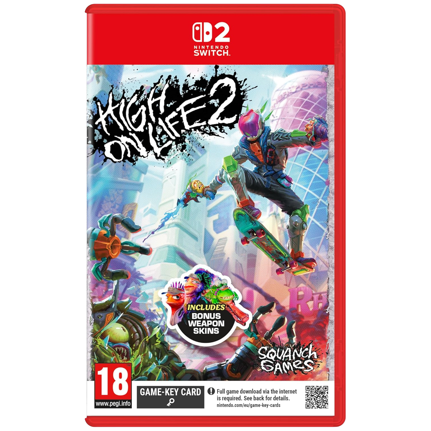 High On Life 2 gamehoes met een skateboarder en aliens in een kleurrijke omgeving.