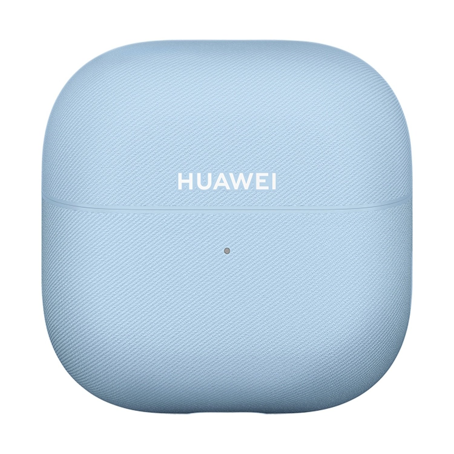 Custodia azzurra Huawei per auricolari con texture in tessuto e cerchio.