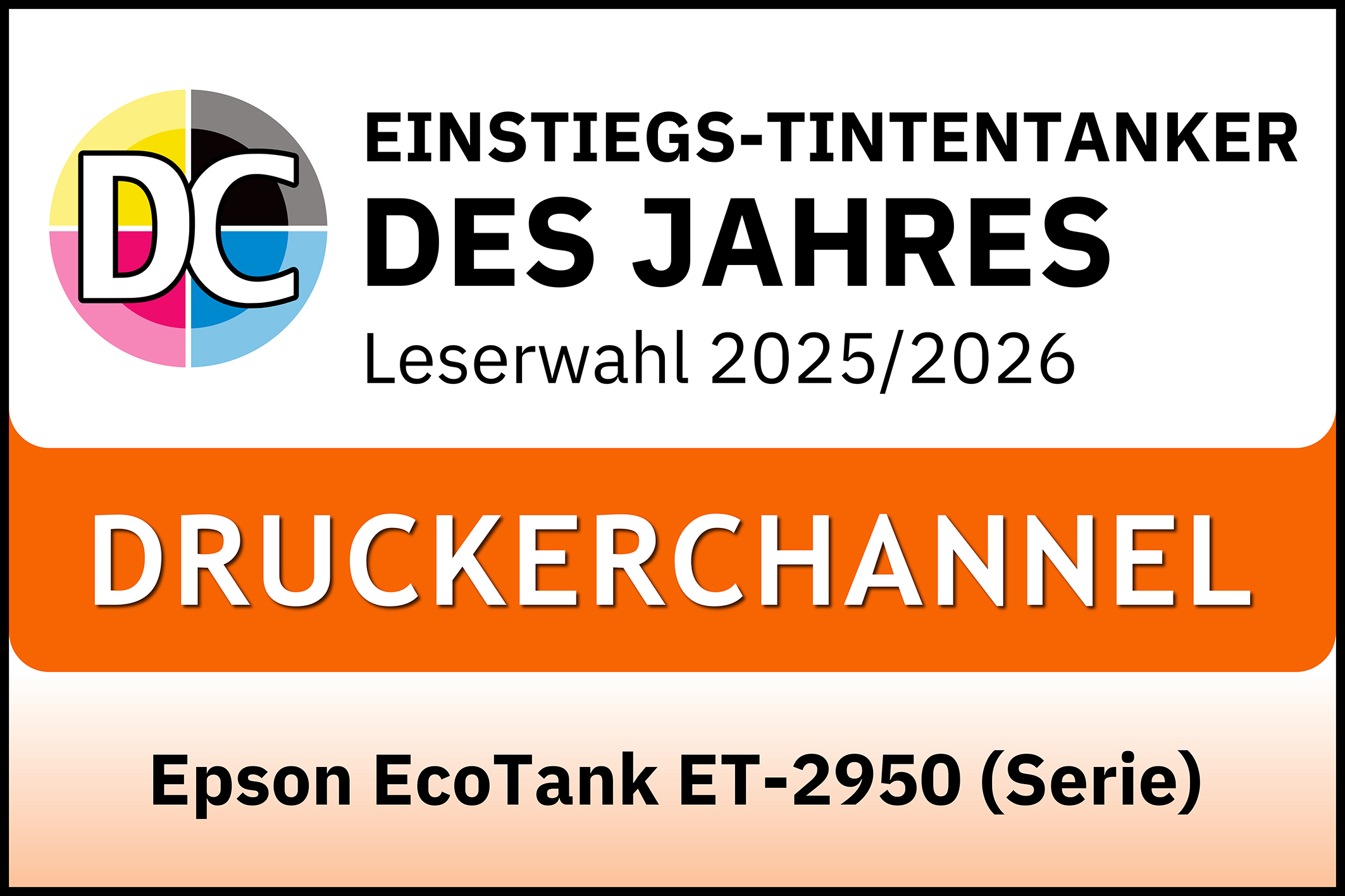 Logo DC, Druckerchannel: Einsteiger-Tintentanker Des Jahres 2025/26.