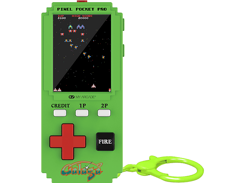My Arcade Pixel Pocket Pro Galaga grün Portable Gaming System; Retro Pocket System