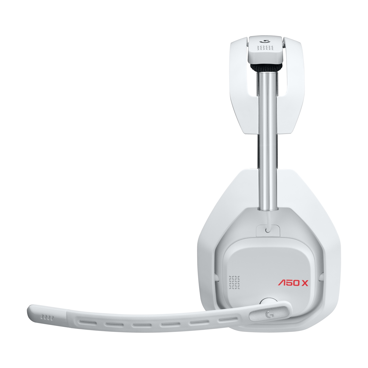 Cuffie bianche con microfono, logo A50 X e simbolo G Logitech.