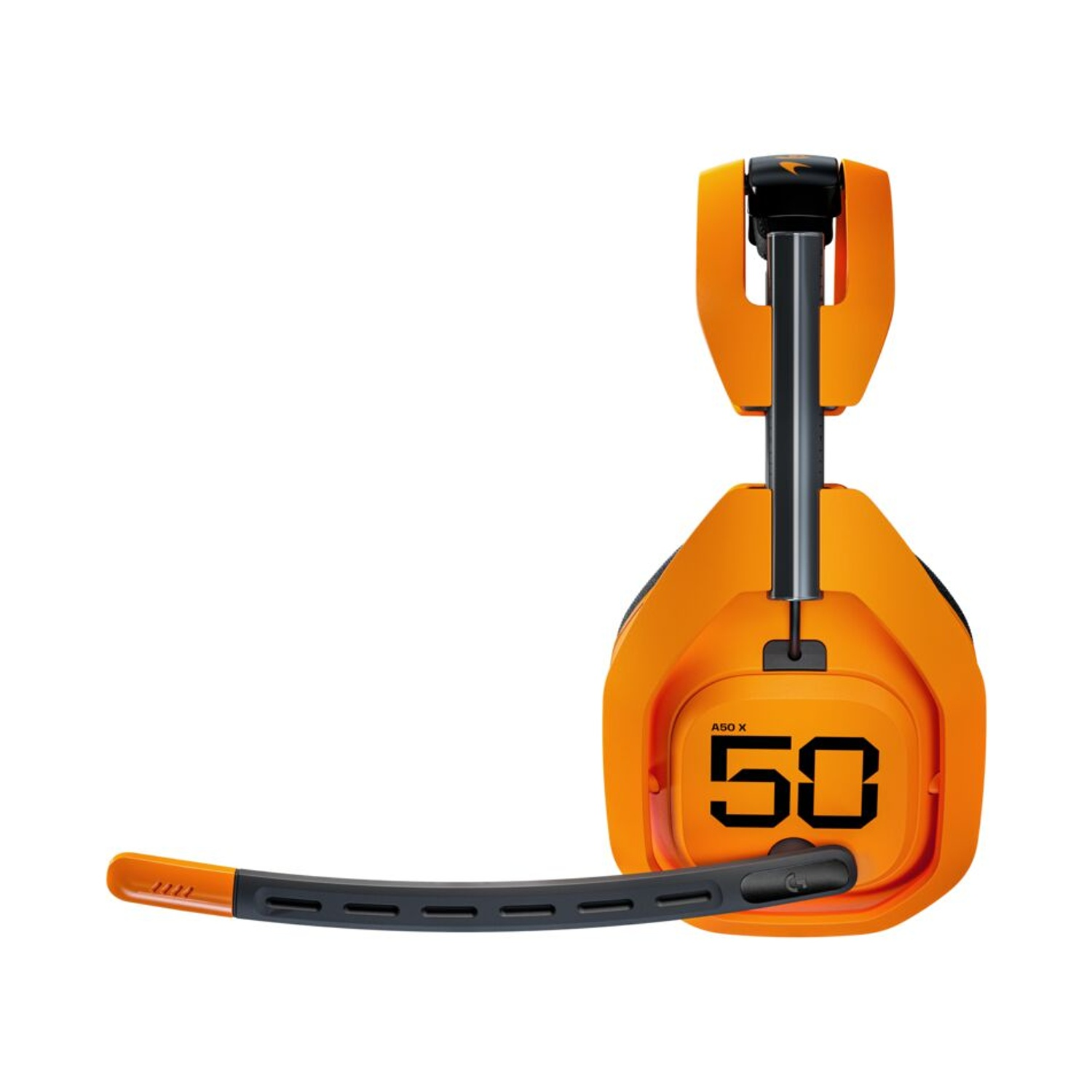 Cuffie arancioni con microfono e "50" sul padiglione.