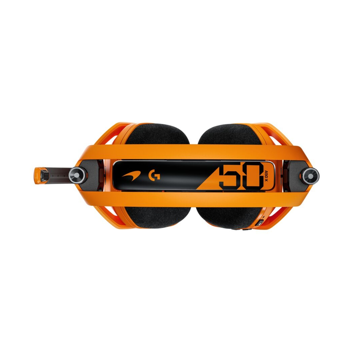 Cuffie da gaming arancioni e nere con loghi G e 50.