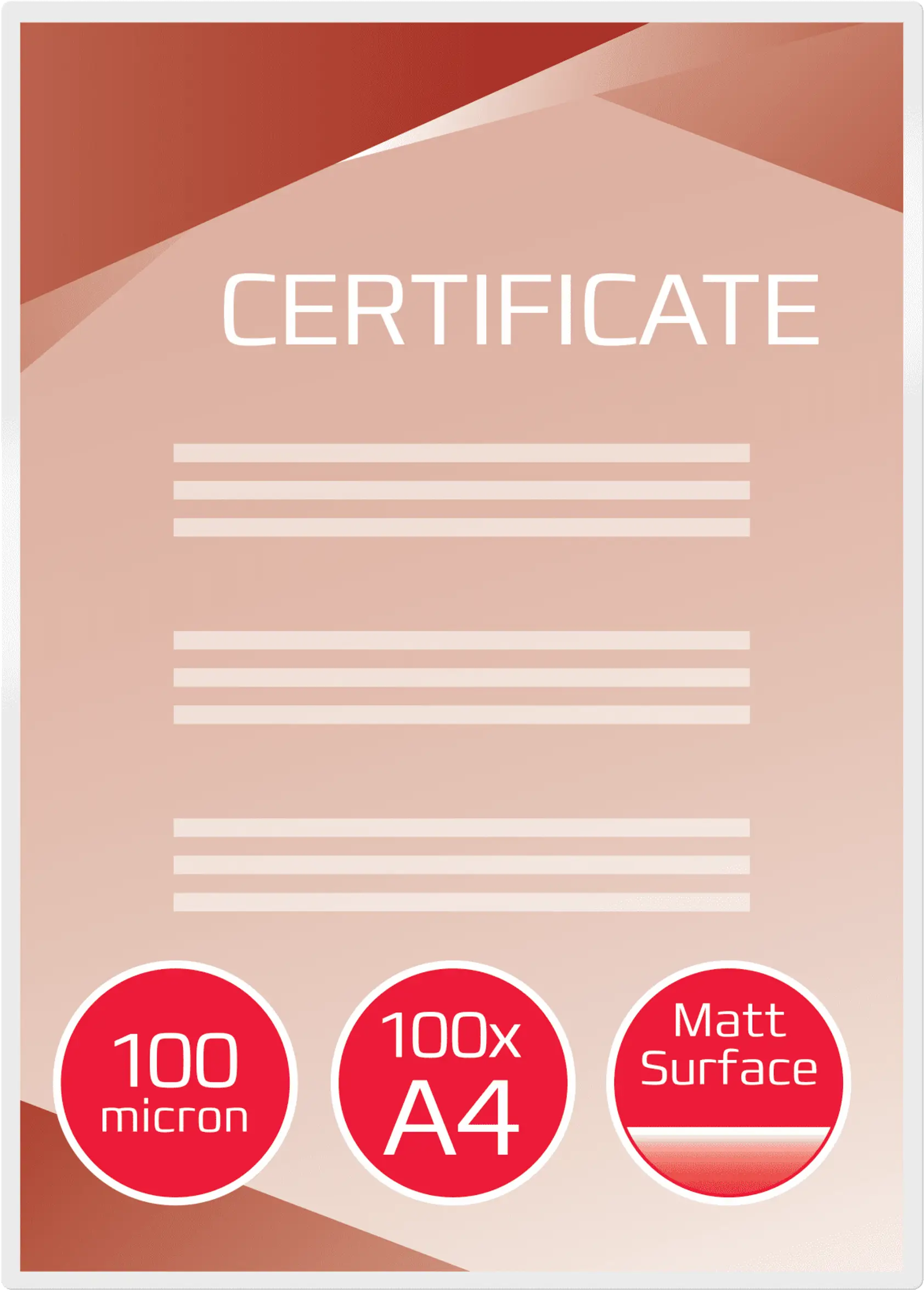 Tanúsítvány piros körökkel: 100 mikron, 100x A4, Matt felület.