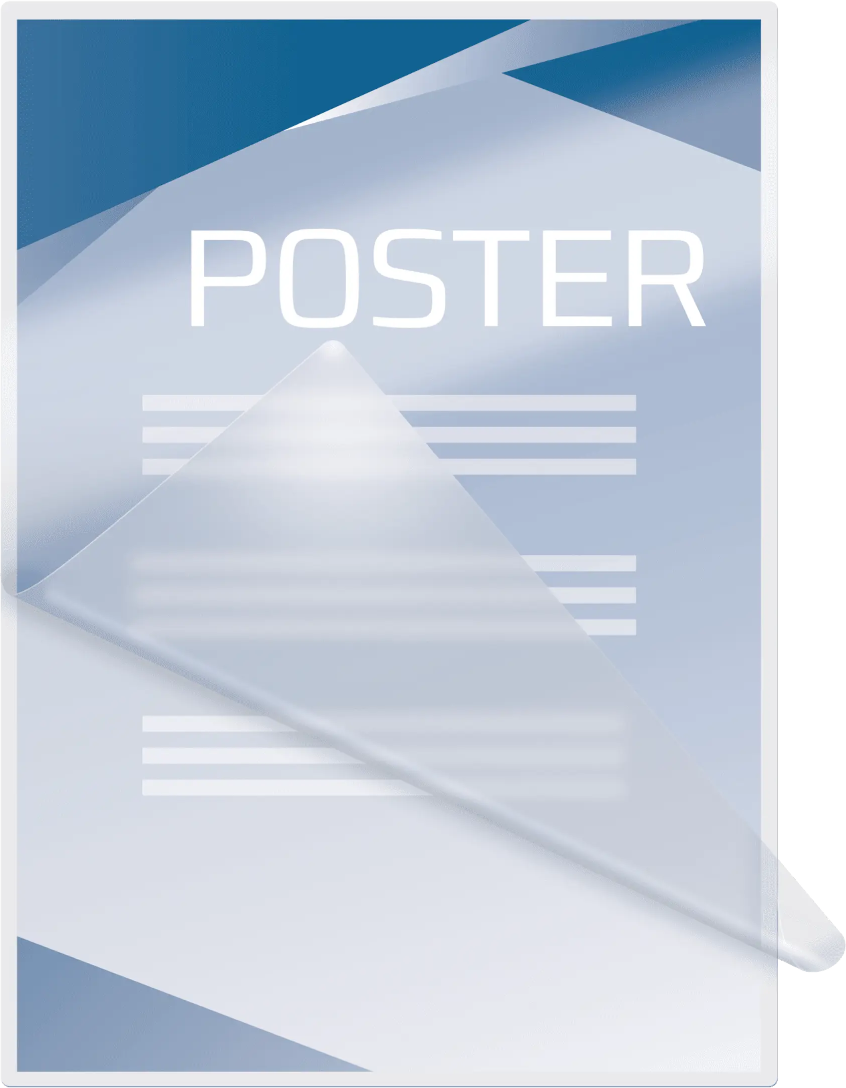Egy "POSTER" feliratú poszter kék háttérrel.