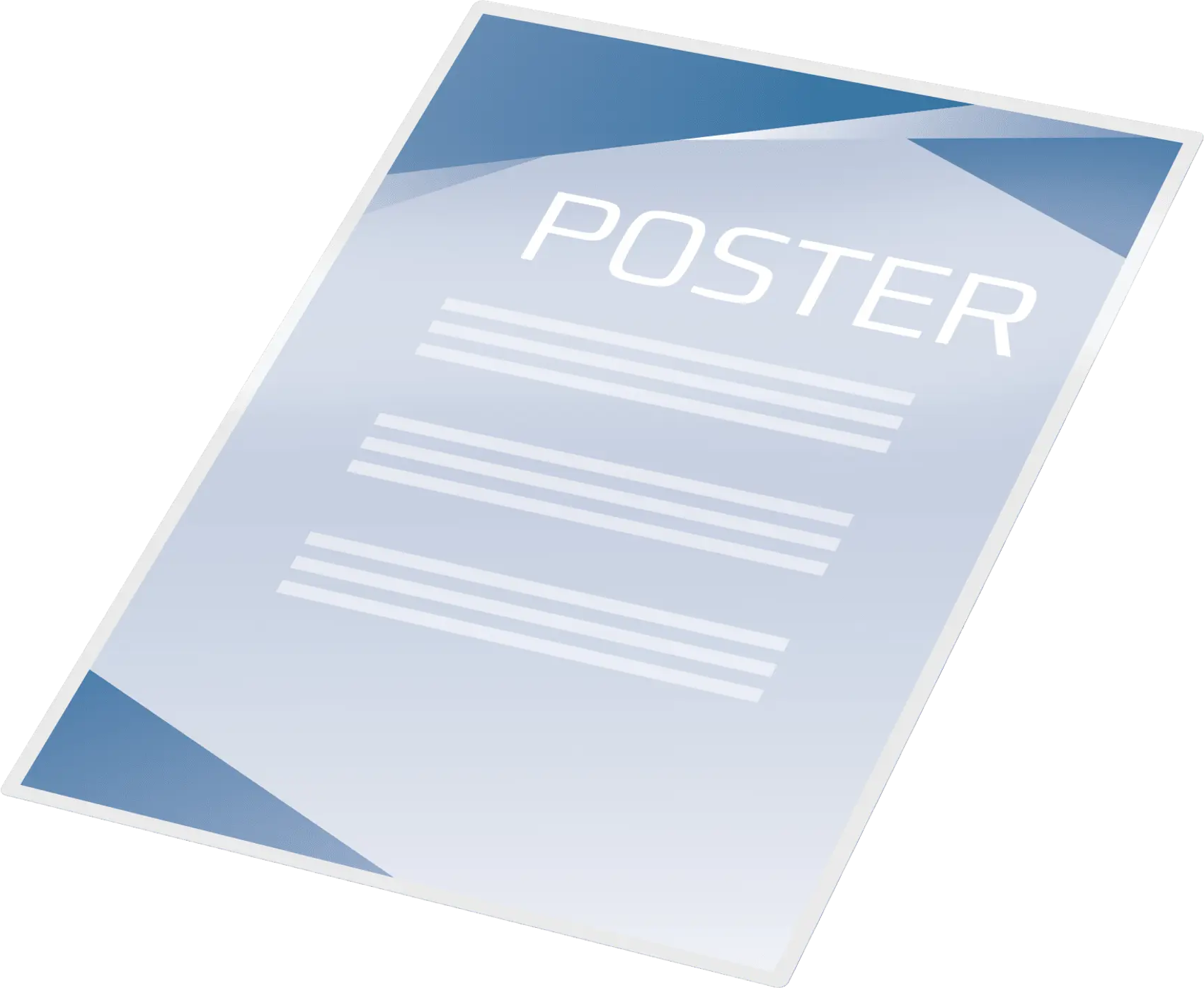 Kék és fehér poszter dizájn a POSTER szóval és vonalakkal.