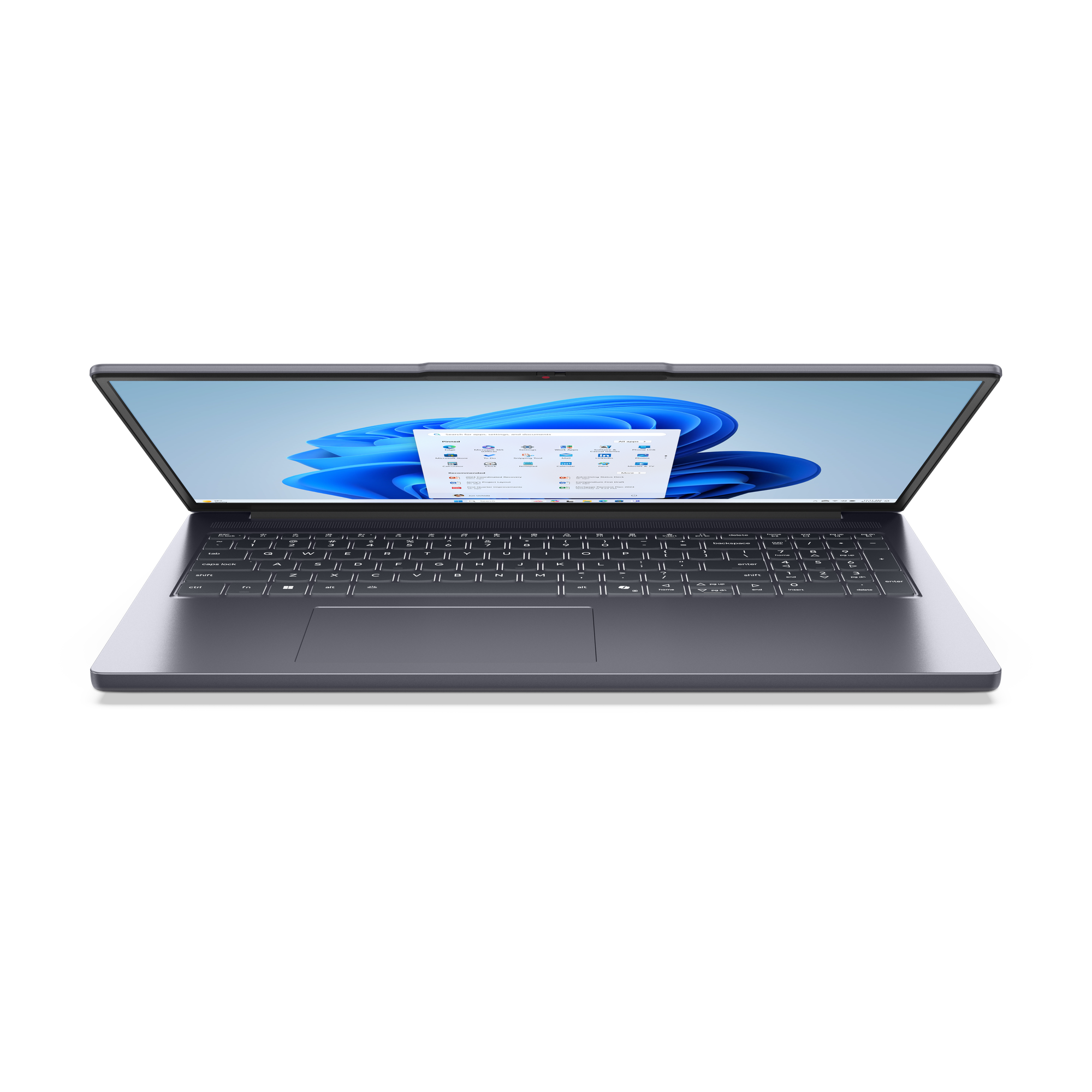 Un ordinateur portable gris ouvert affichant le système d'exploitation Windows 11.