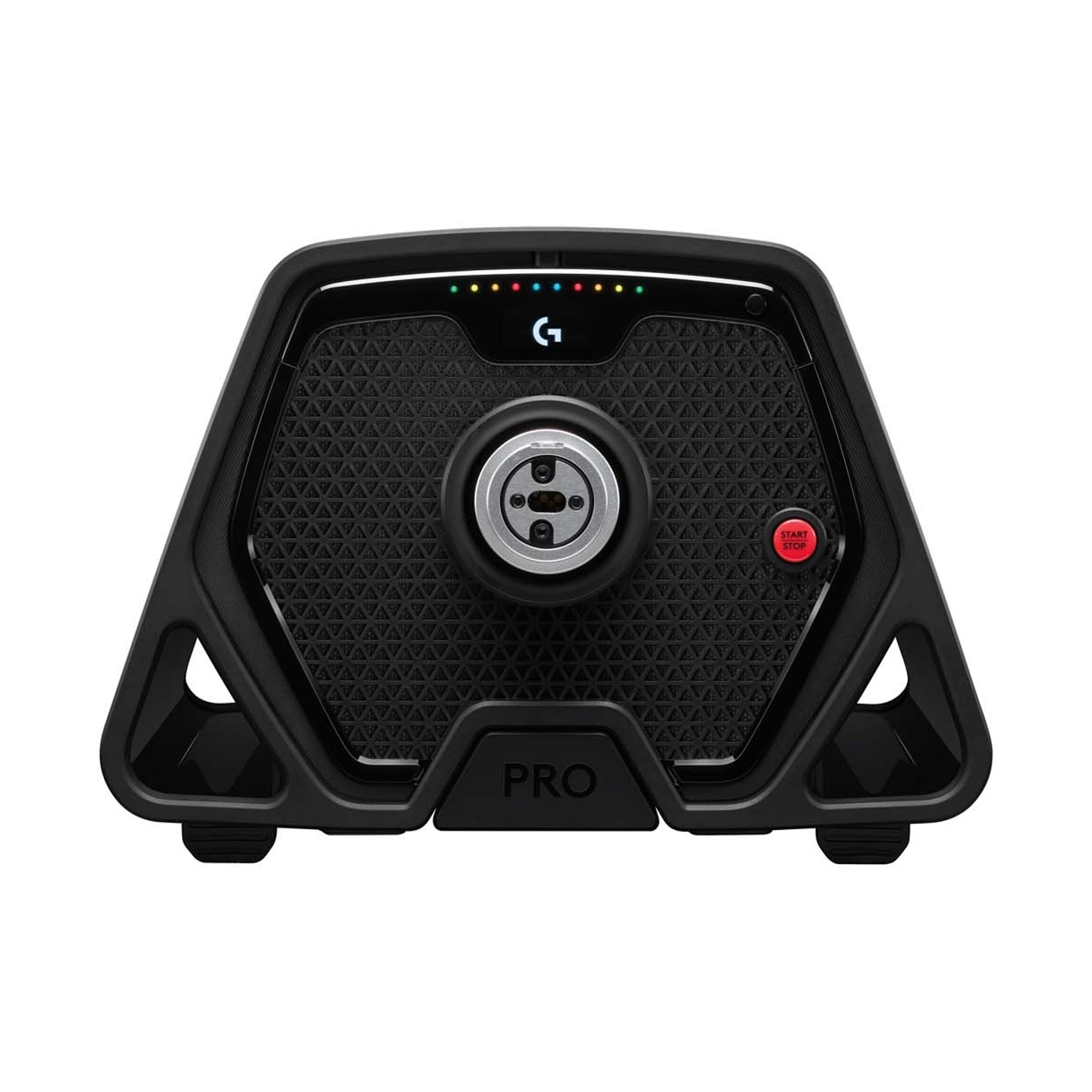 Base volante Logitech G nera con logo PRO e pulsante rosso Start/Stop.