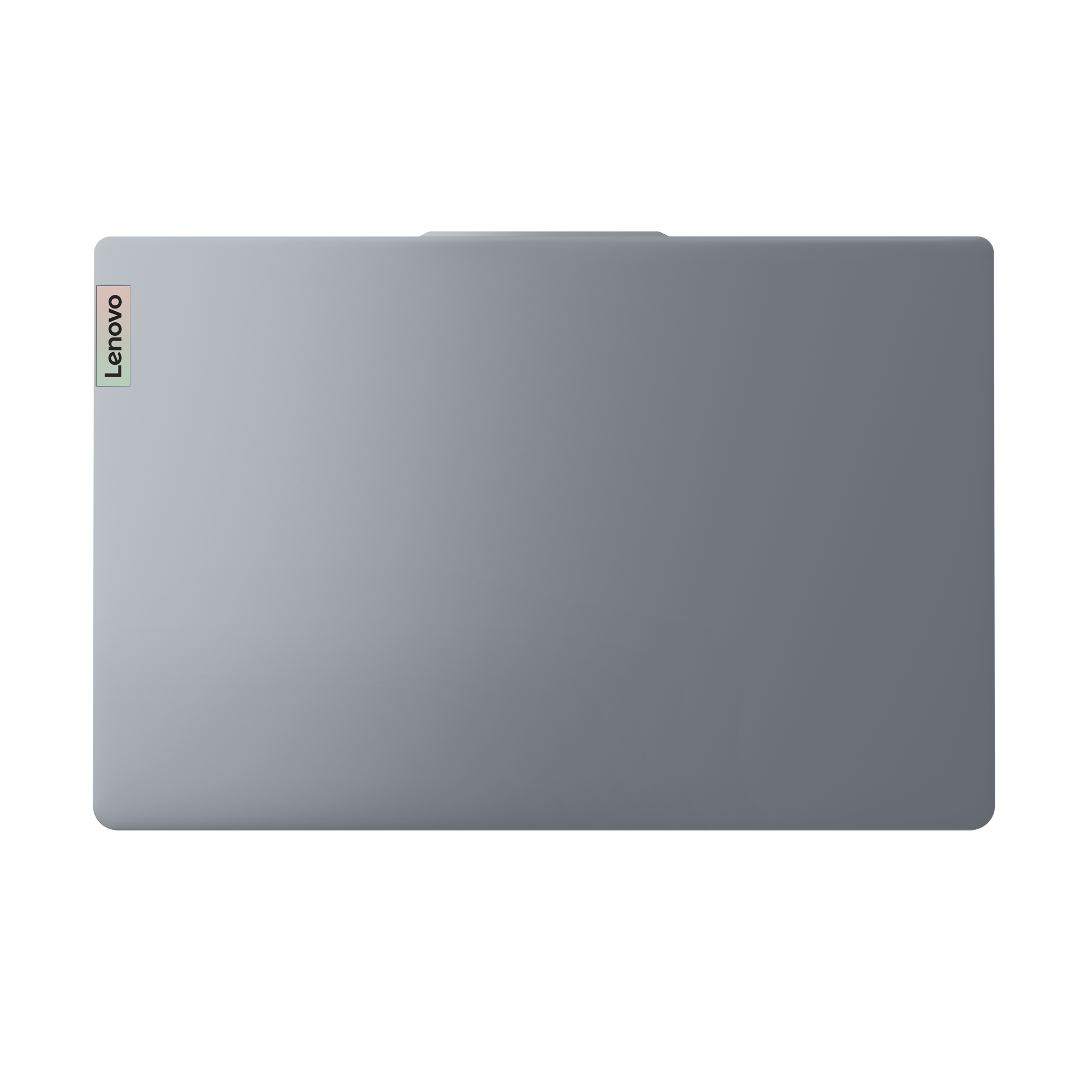 Un ordinateur portable Lenovo gris fermé avec logo à gauche.