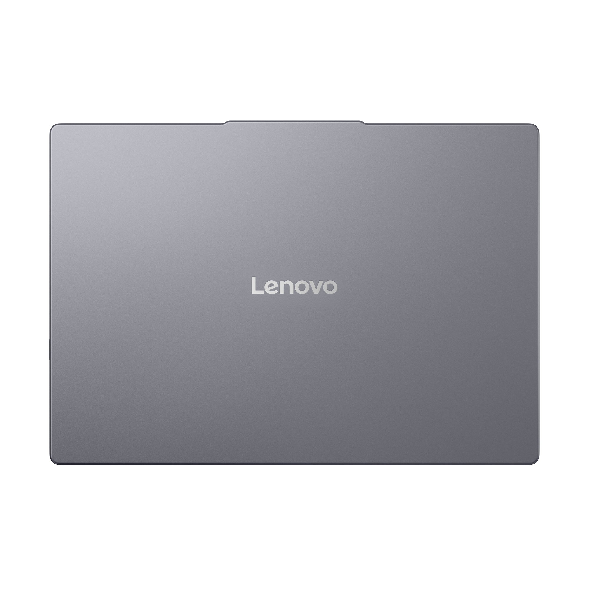 Ordinateur portable Lenovo gris avec logo, vue plate.