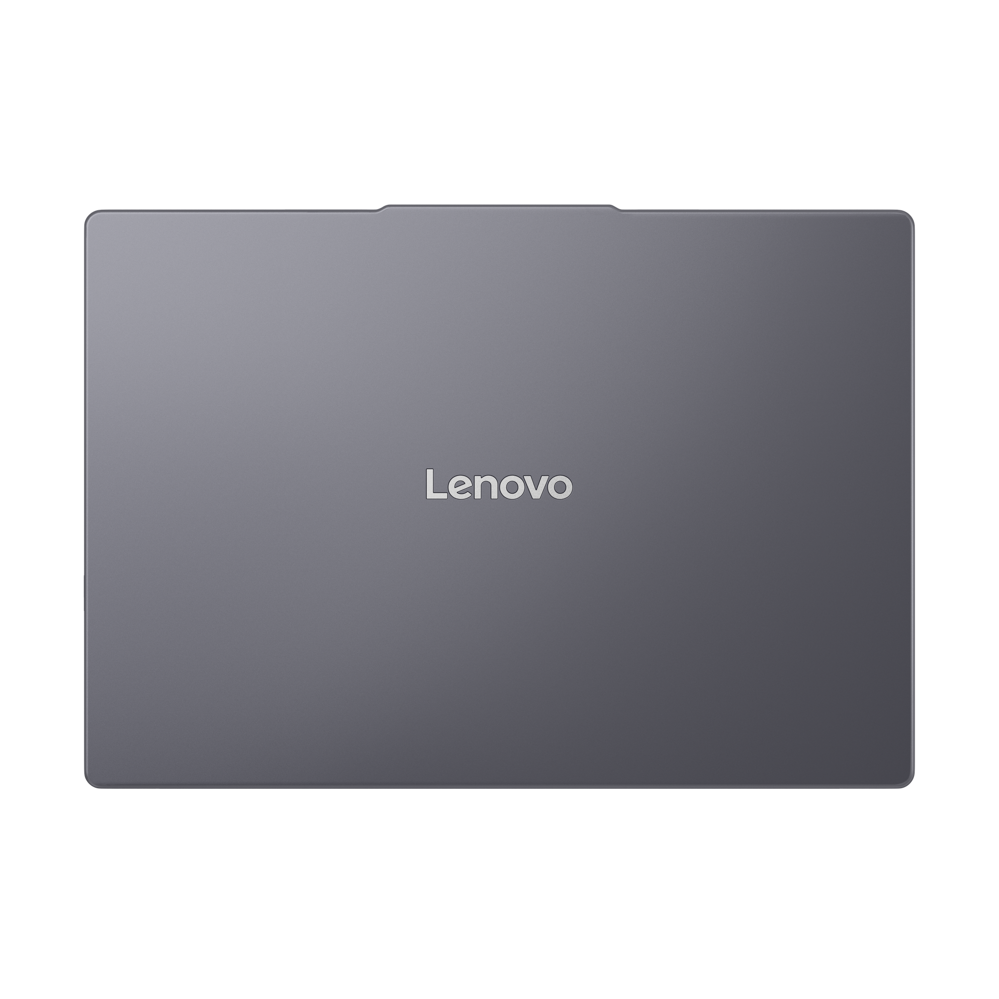 Zárt, szürke Lenovo laptop, a fedélen középen logóval.
