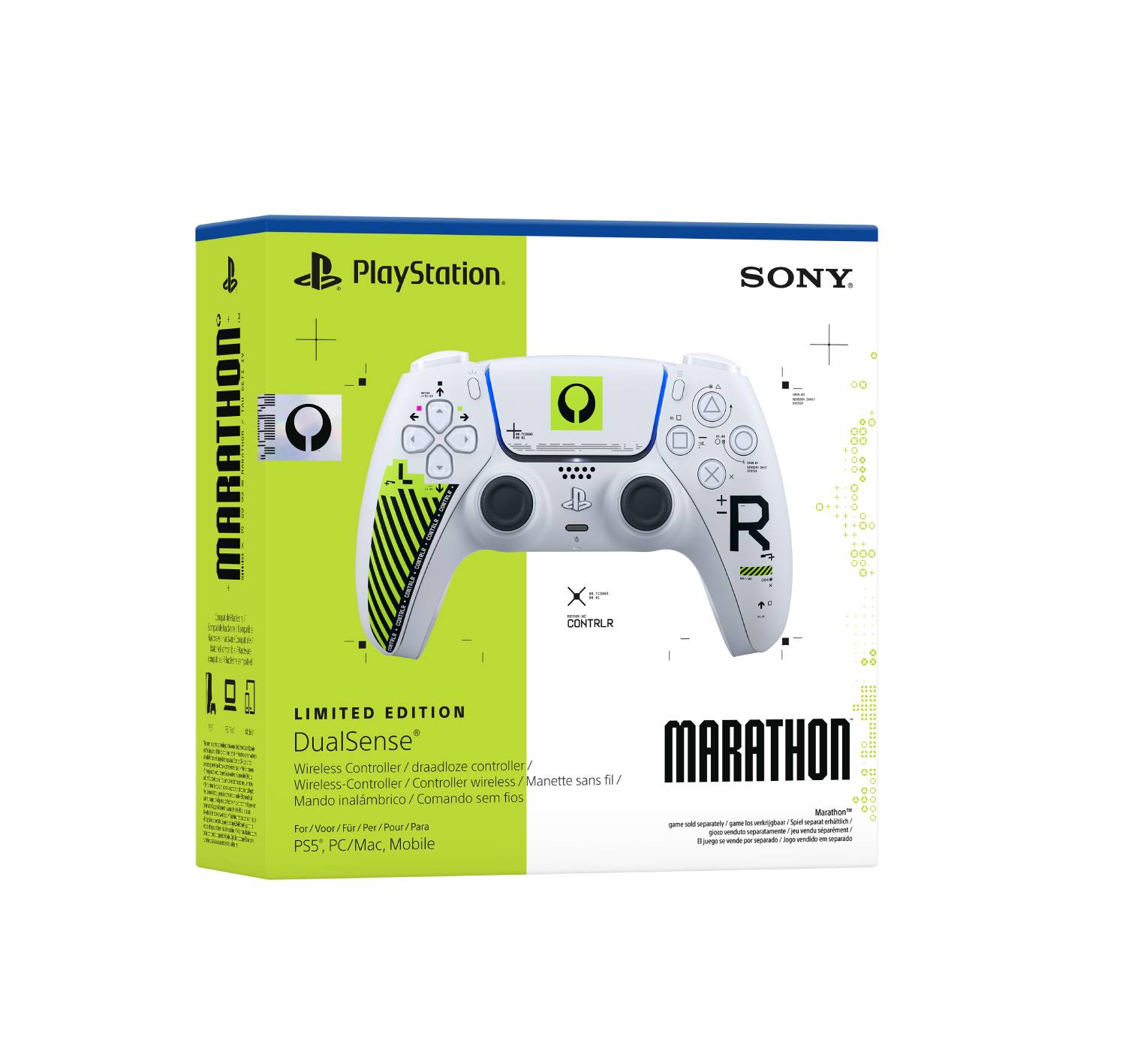 Mando inalámbrico Sony PlayStation DualSense, edición limitada, blanco con detalles verdes.