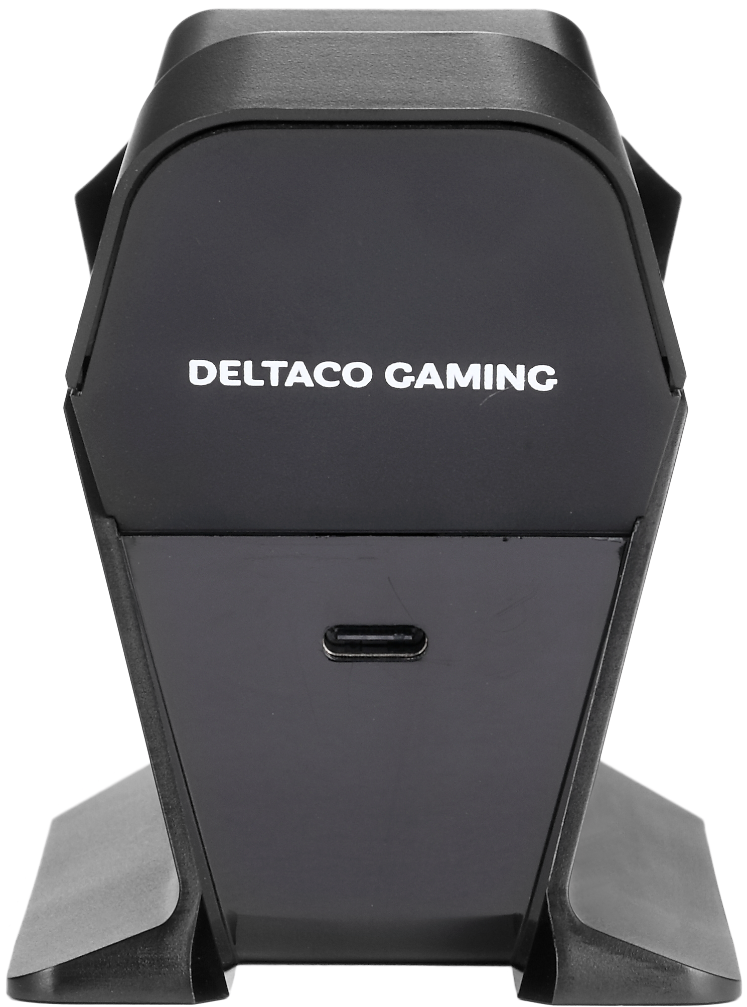 Schwarzer DELTACO GAMING Ständer mit USB-C-Anschluss.