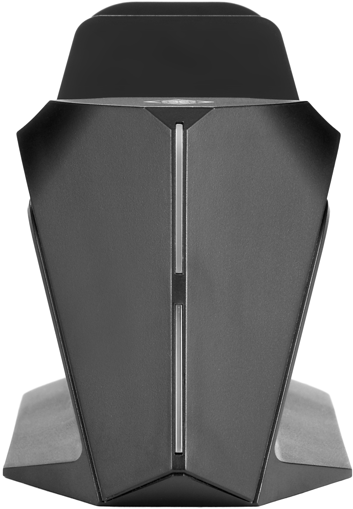 Ein schwarzer, futuristisch aussehender Computer.